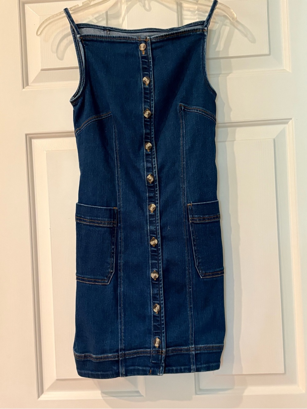NWT Maeve Anthropologie XXS-P Button-Front Denim Mini Dress in Dark Blue